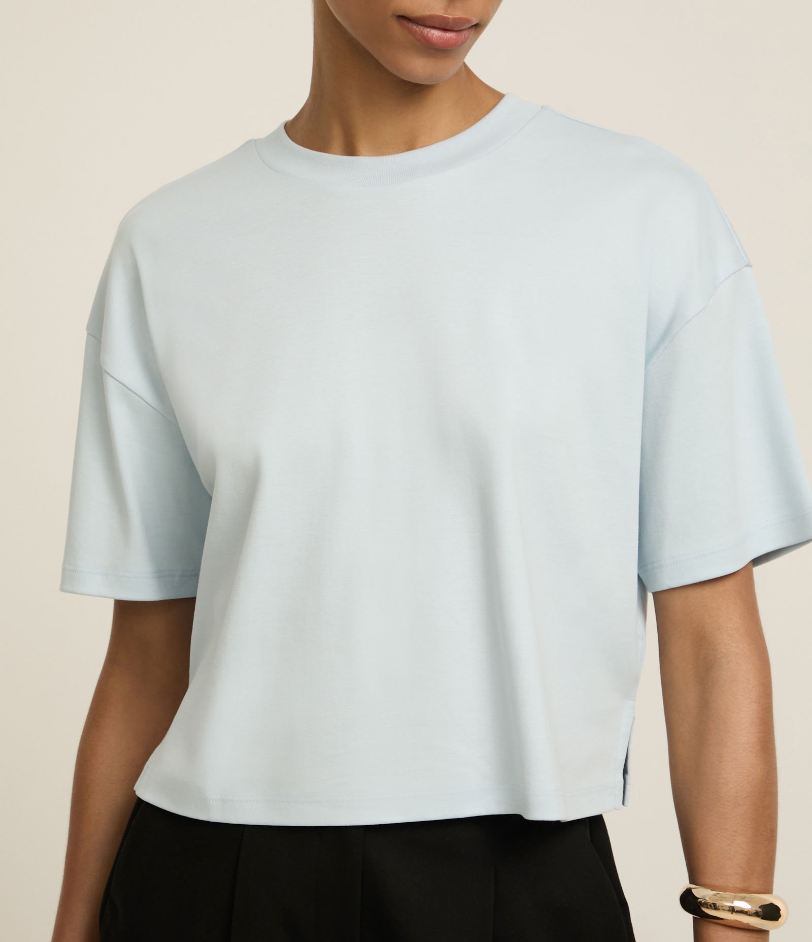 Camiseta Boxy em Algodão Peruano com Manga Ampla Azul 3