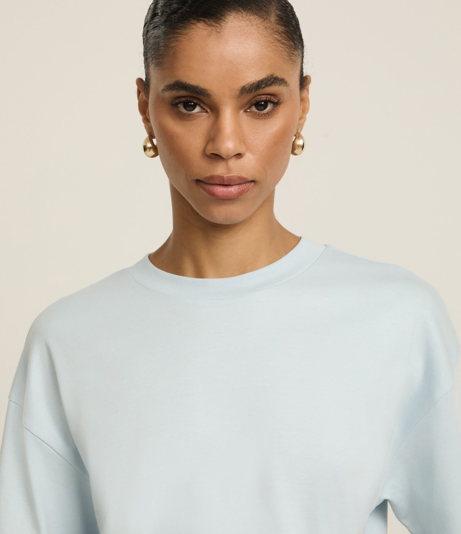 Camiseta Boxy em Algodão Peruano com Manga Ampla Azul 4