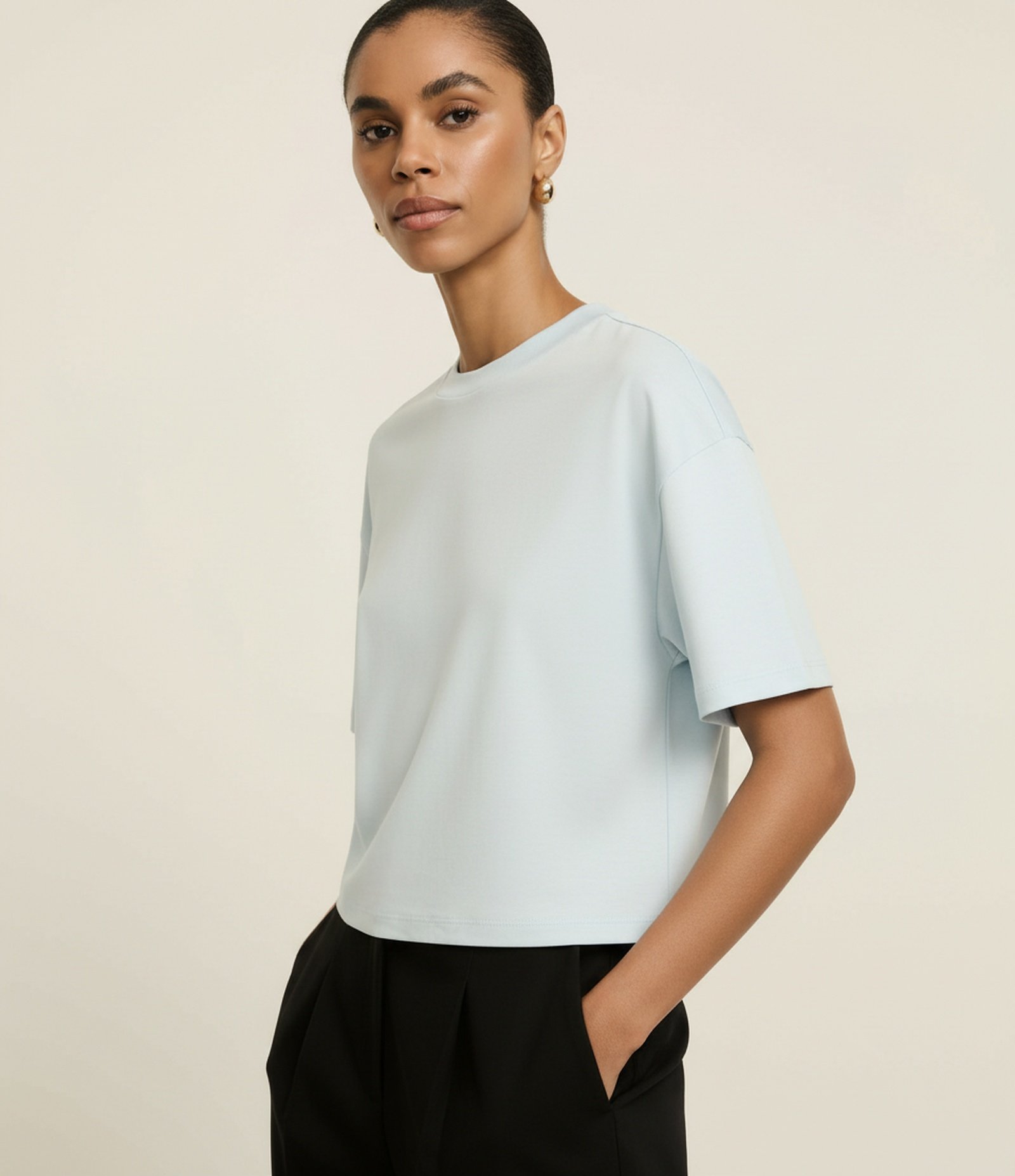 Camiseta Boxy em Algodão Peruano com Manga Ampla Azul 5