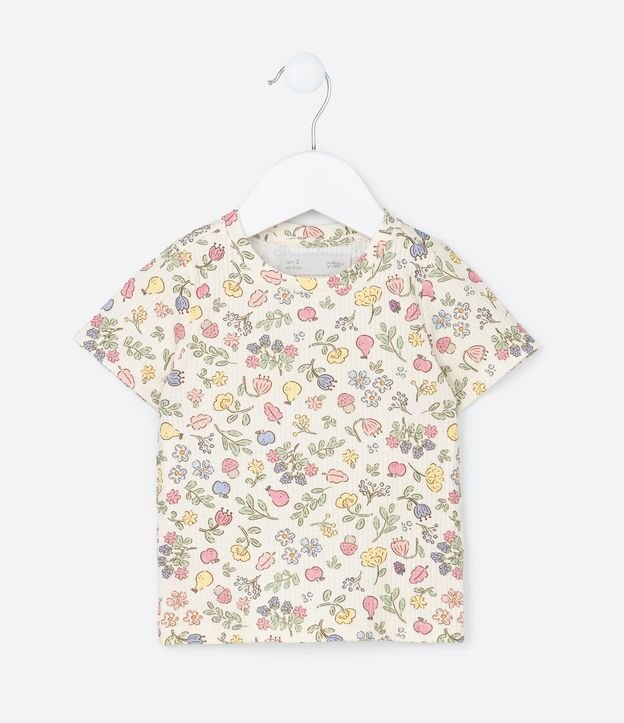 Blusa Infantil Canelada com Estampa Floral - Tam 1 a 6 Anos