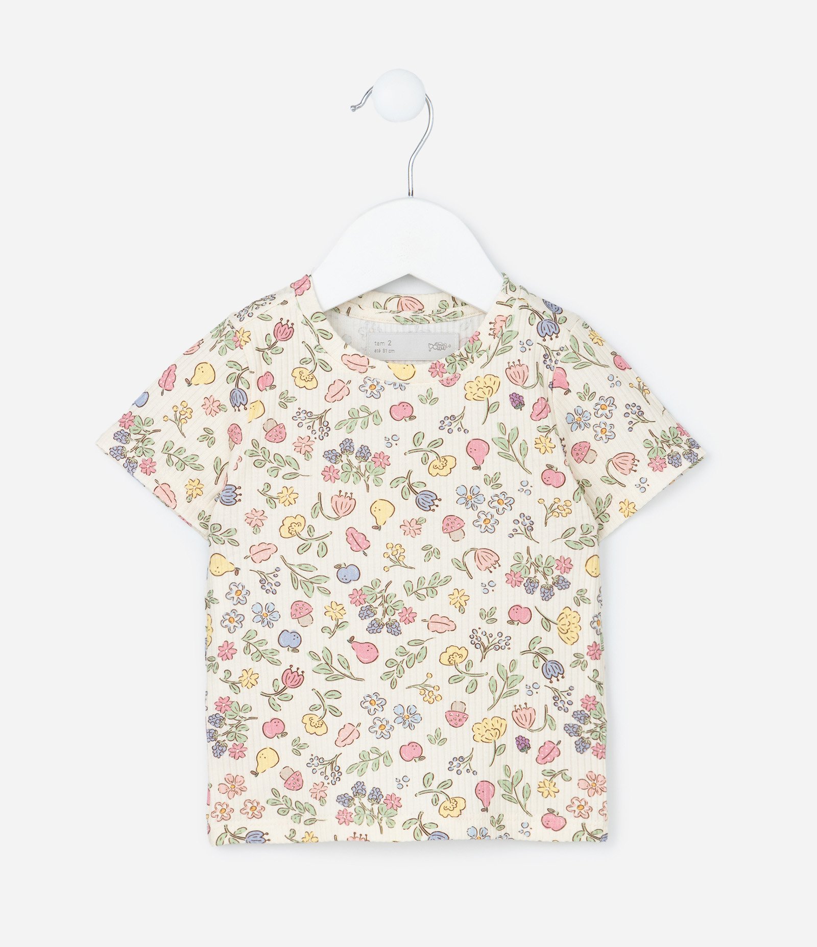 Blusa Infantil Canelada com Estampa Floral - Tam 1 a 6 Anos Bege 1