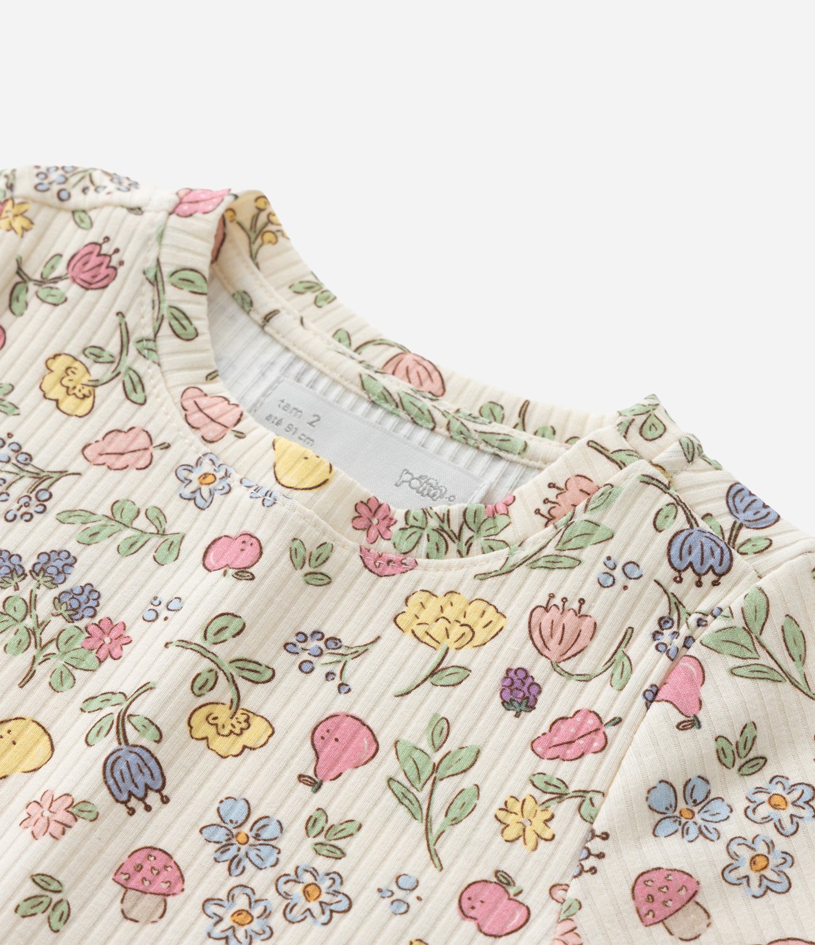 Blusa Infantil Canelada com Estampa Floral - Tam 1 a 6 Anos Bege 4