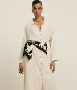 Vestido Chemise Midi em Viscolinho com Botões