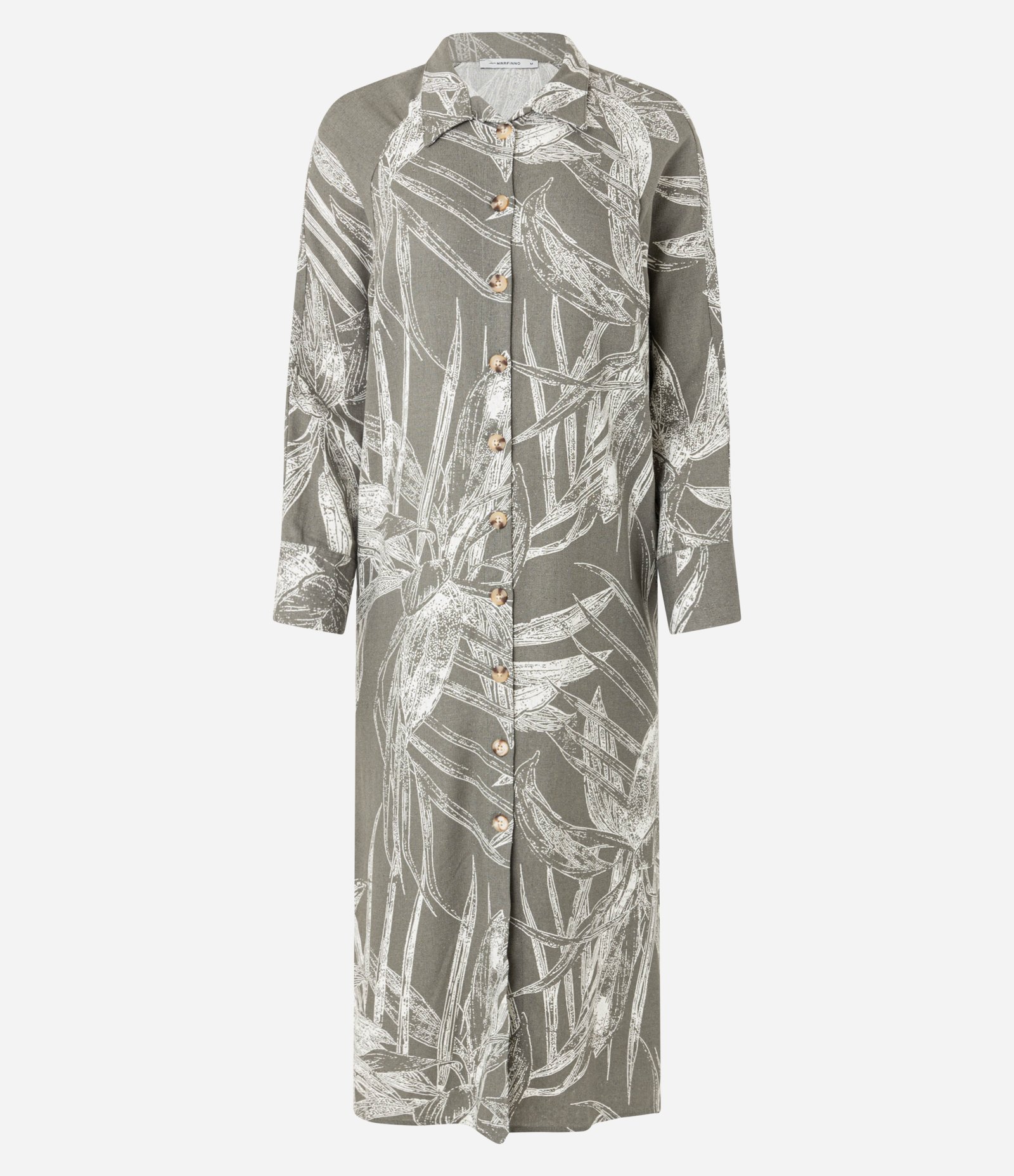 Vestido Chemise em Viscolinho com Manga 7/8 e Estampa Folhagem Verde 5