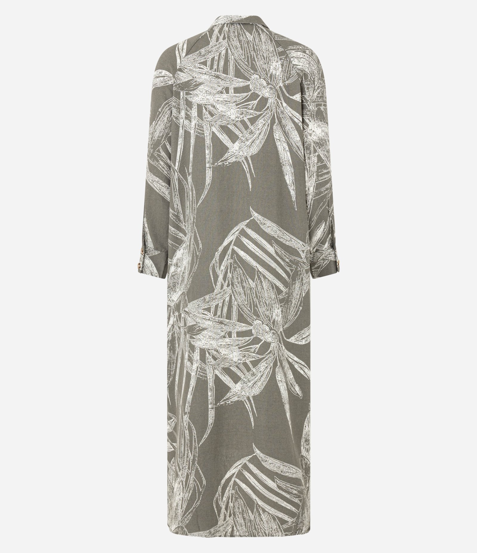 Vestido Chemise em Viscolinho com Manga 7/8 e Estampa Folhagem Verde 6