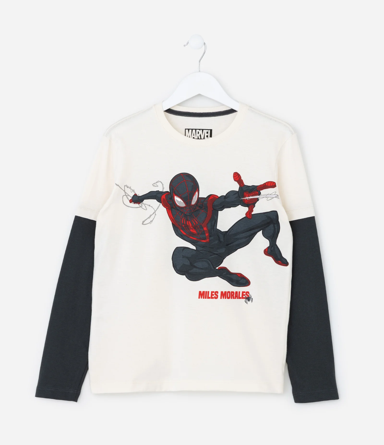 Camiseta Infantil com Estampa Homem-Aranha Miles Morales - Tam 5 a 14 Anos Off White/Preto 1