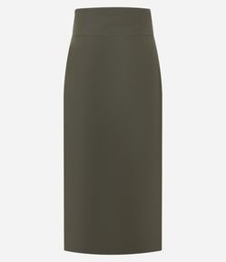 Saia Midi Alfaiatada com Transpasse Fake com Costura Aparente