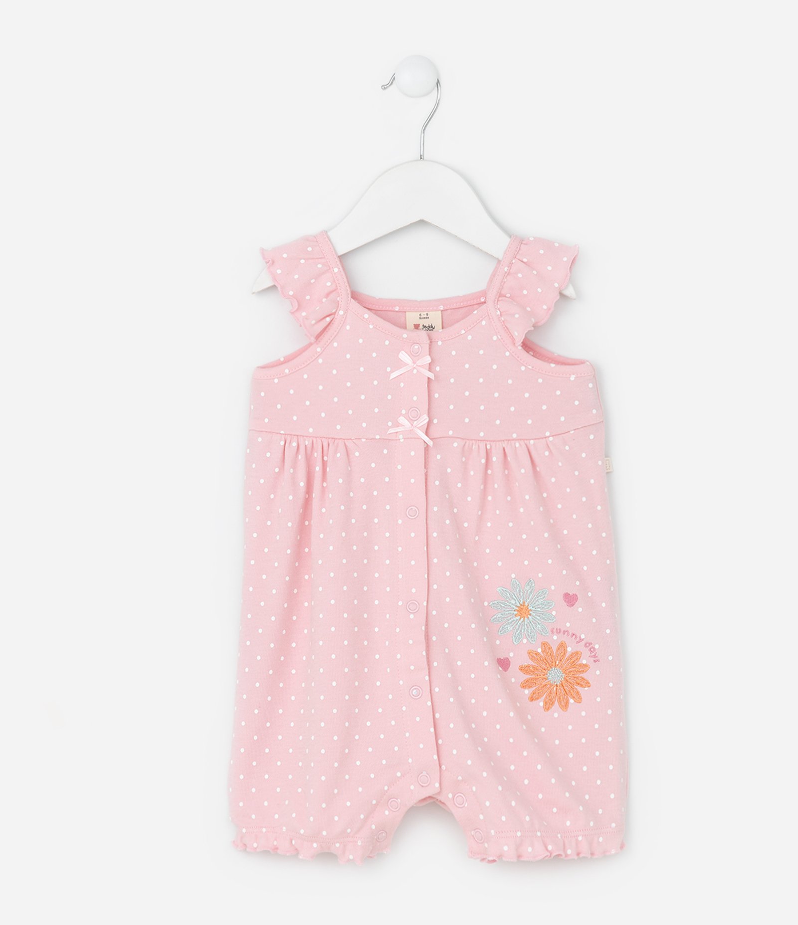 Macaquinho Infantil com Estampa Poá e Bordado de Flores - Tam 0 a 18 Meses Rosa 1