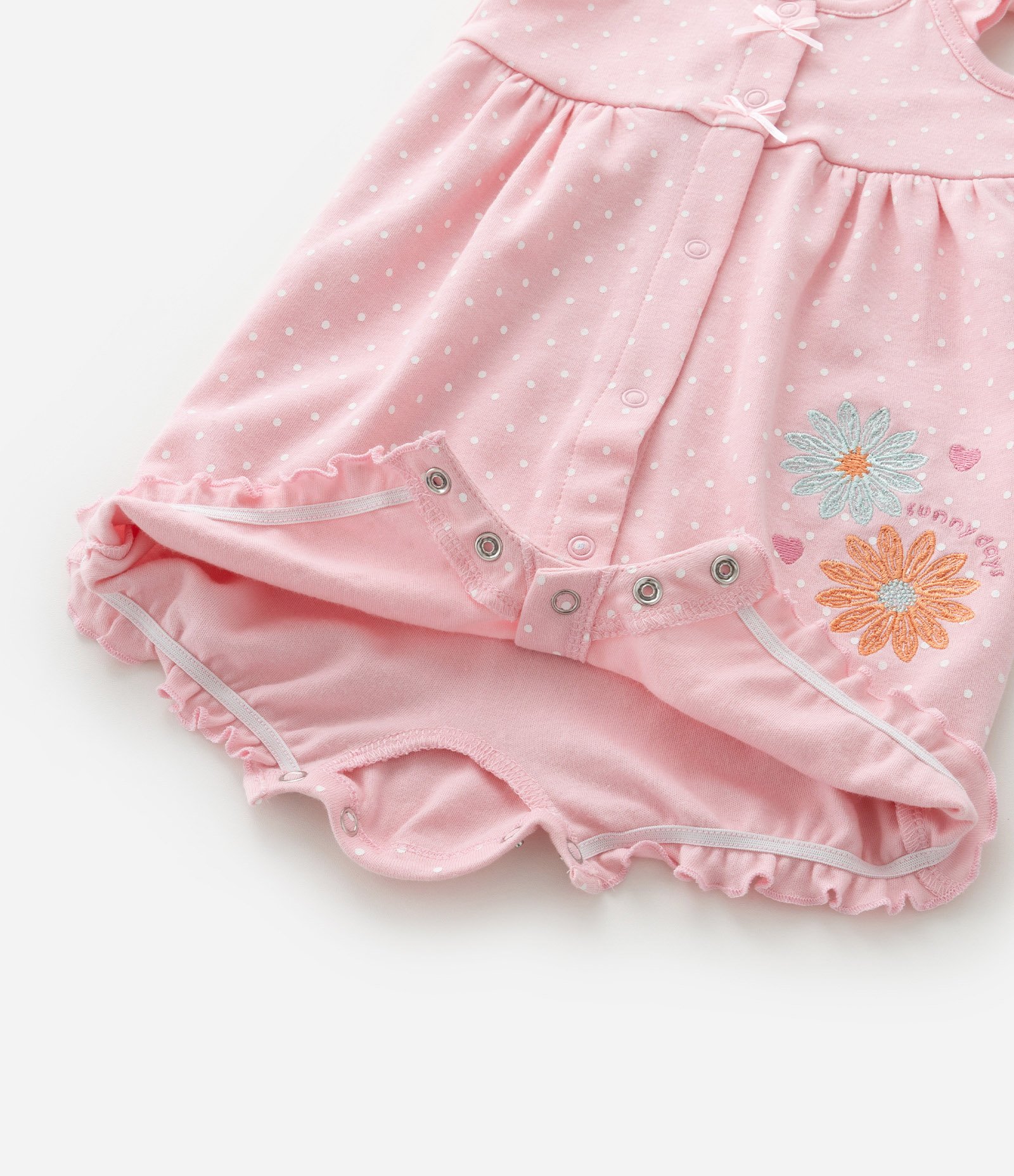 Macaquinho Infantil com Estampa Poá e Bordado de Flores - Tam 0 a 18 Meses Rosa 5