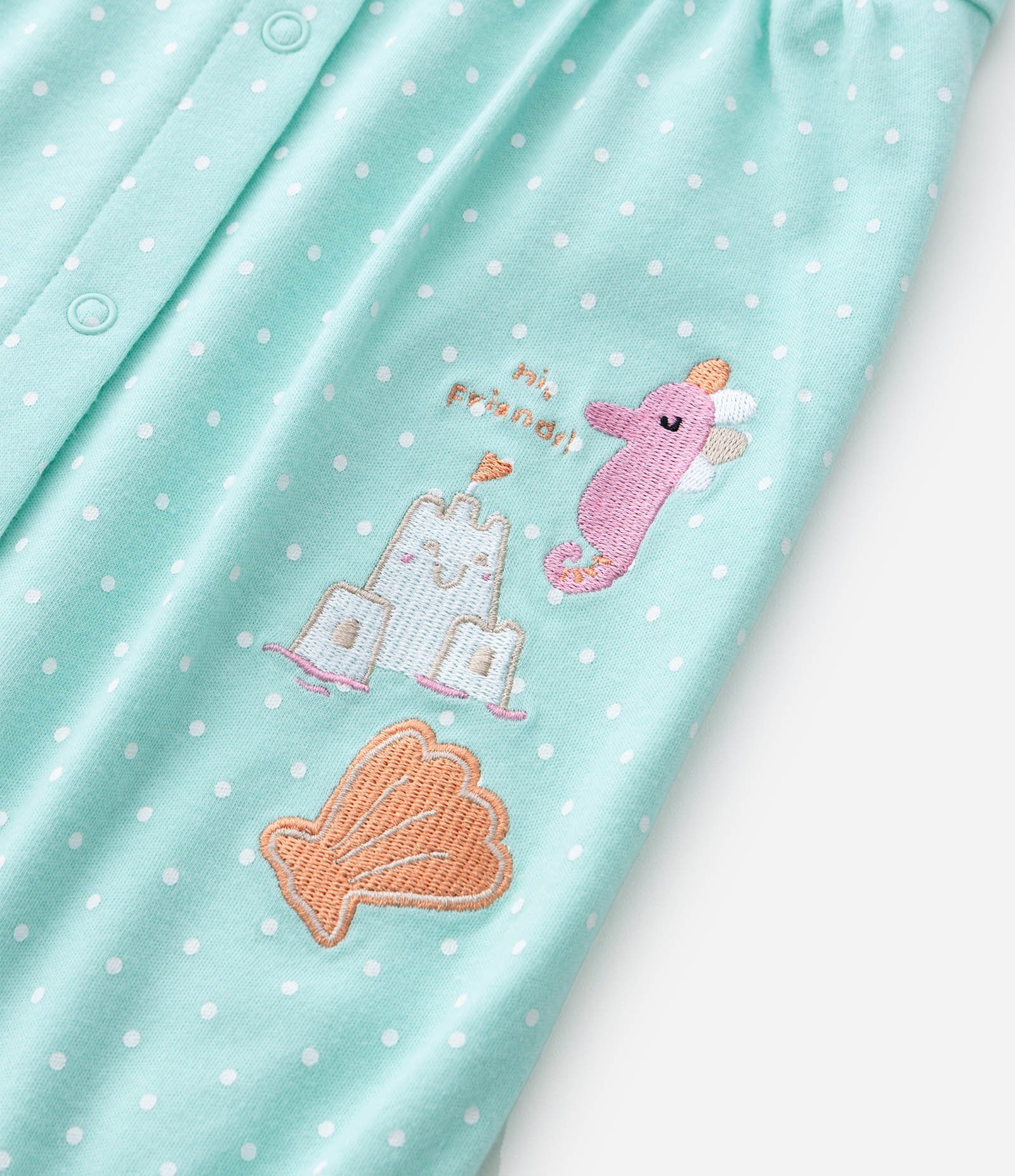 Macaquinho Infantil Suedine Poa com Babado e Bordado – Tam RN a 18 Meses Verde Água 8