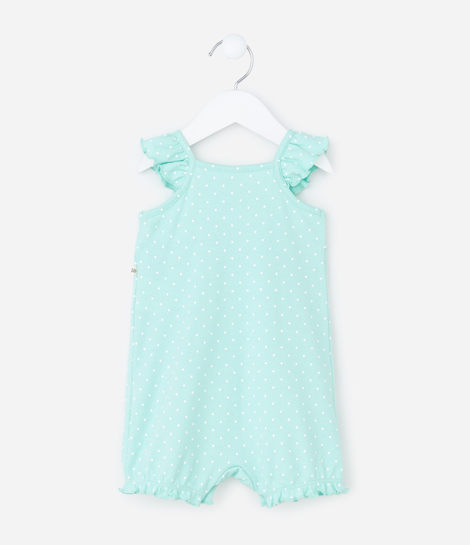 Macaquinho Infantil Suedine Poa com Babado e Bordado – Tam RN a 18 Meses Verde Água 2