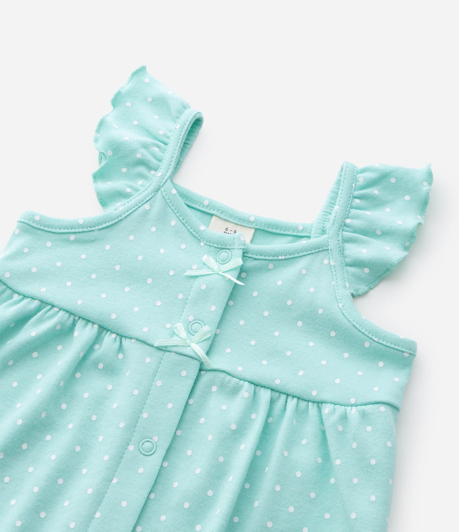 Macaquinho Infantil Suedine Poa com Babado e Bordado – Tam RN a 18 Meses Verde Água 5