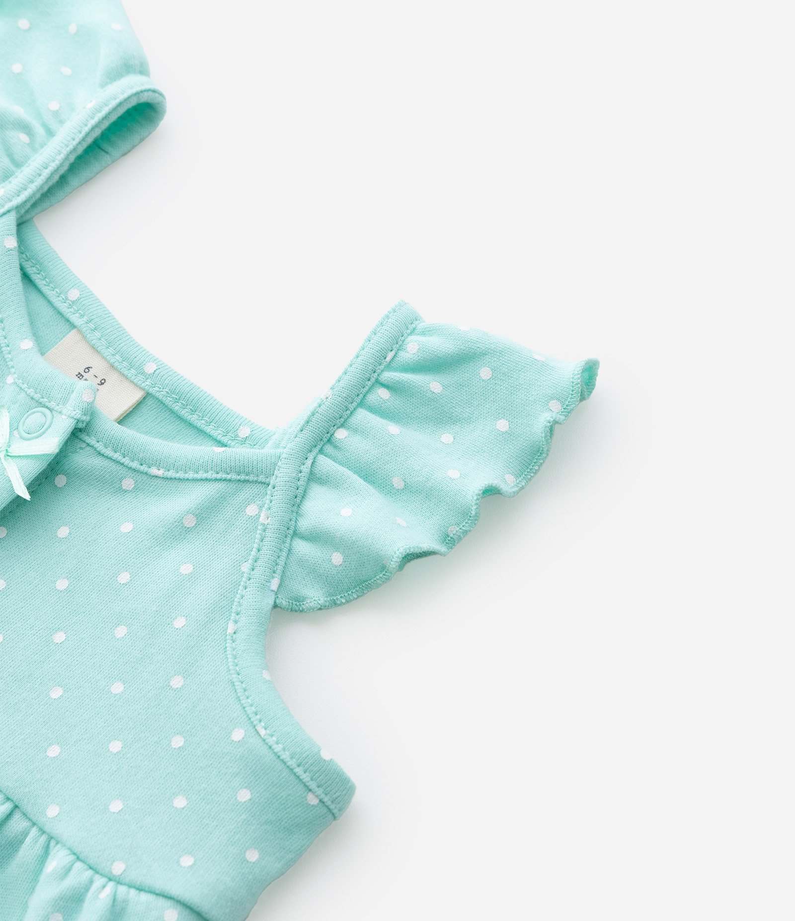 Macaquinho Infantil Suedine Poa com Babado e Bordado – Tam RN a 18 Meses Verde Água 6