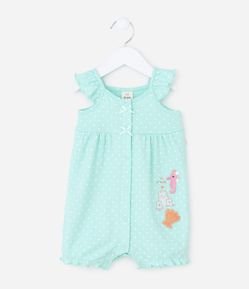 Macaquinho Infantil Suedine Poa com Babado e Bordado – Tam RN a 18 Meses