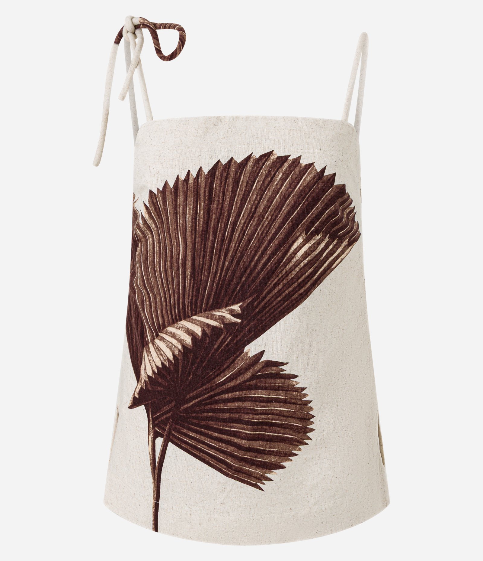 Blusa em Viscolinho com Amarração na Alça e Estampa Folhagem Bege 9