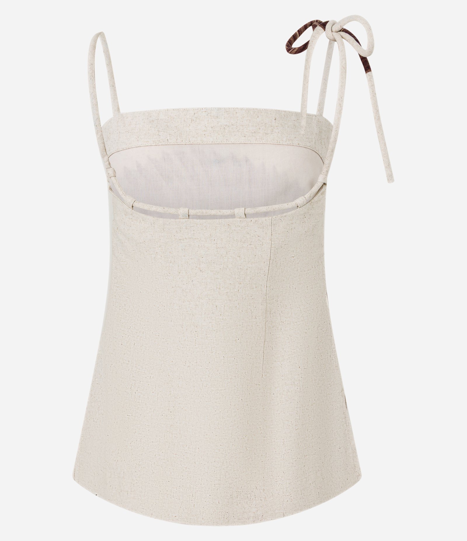 Blusa em Viscolinho com Amarração na Alça e Estampa Folhagem Bege 10