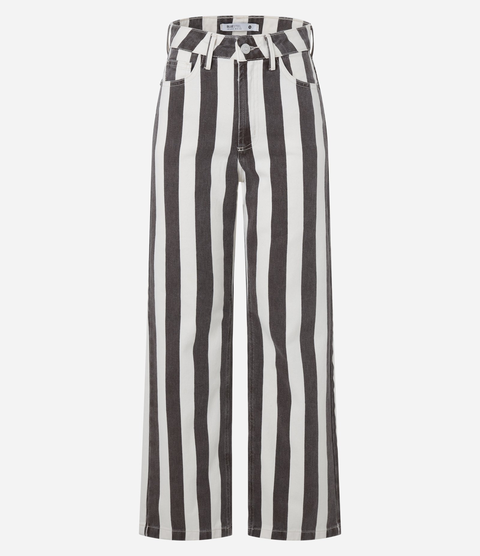 Calça Reta Cropped em Sarja Listrada Bicolor 6