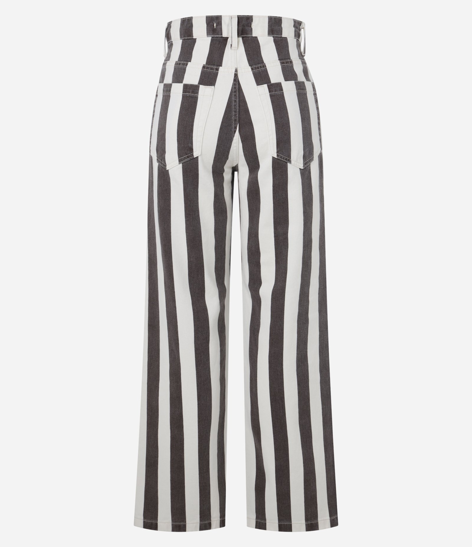 Calça Reta Cropped em Sarja Listrada Bicolor 7
