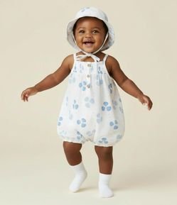 Macaquinho Infantil e Chapéu com Estampa de Conchas - Tam 0 a 18 Meses