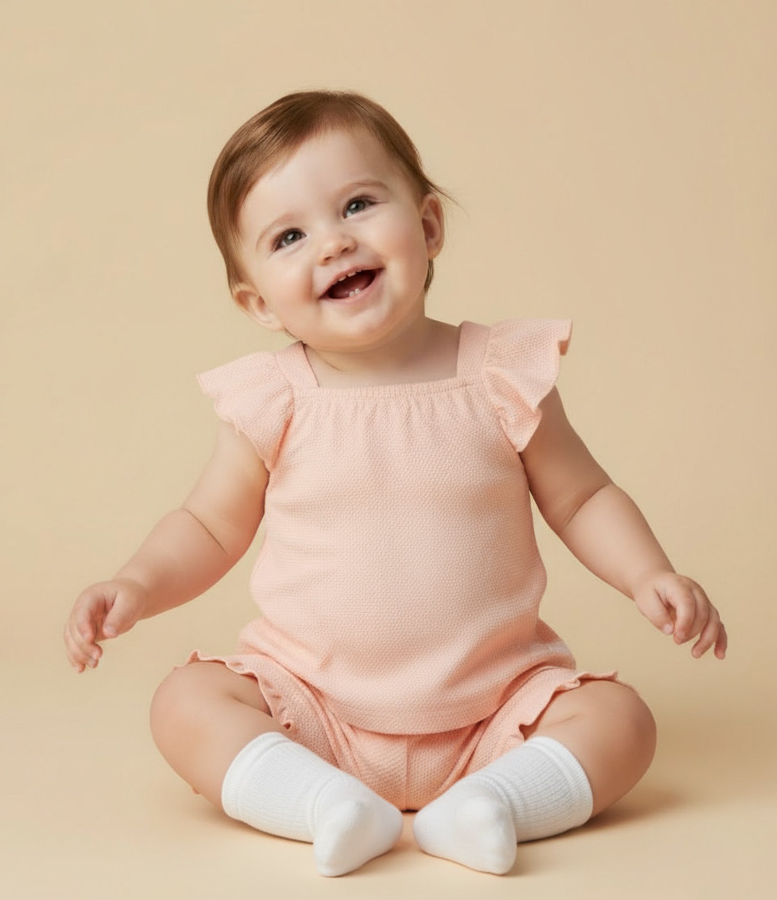 Conjunto Infantil Texturizado com Babadinhos - Tam 0 a 18 meses Rosa Pêssego 1