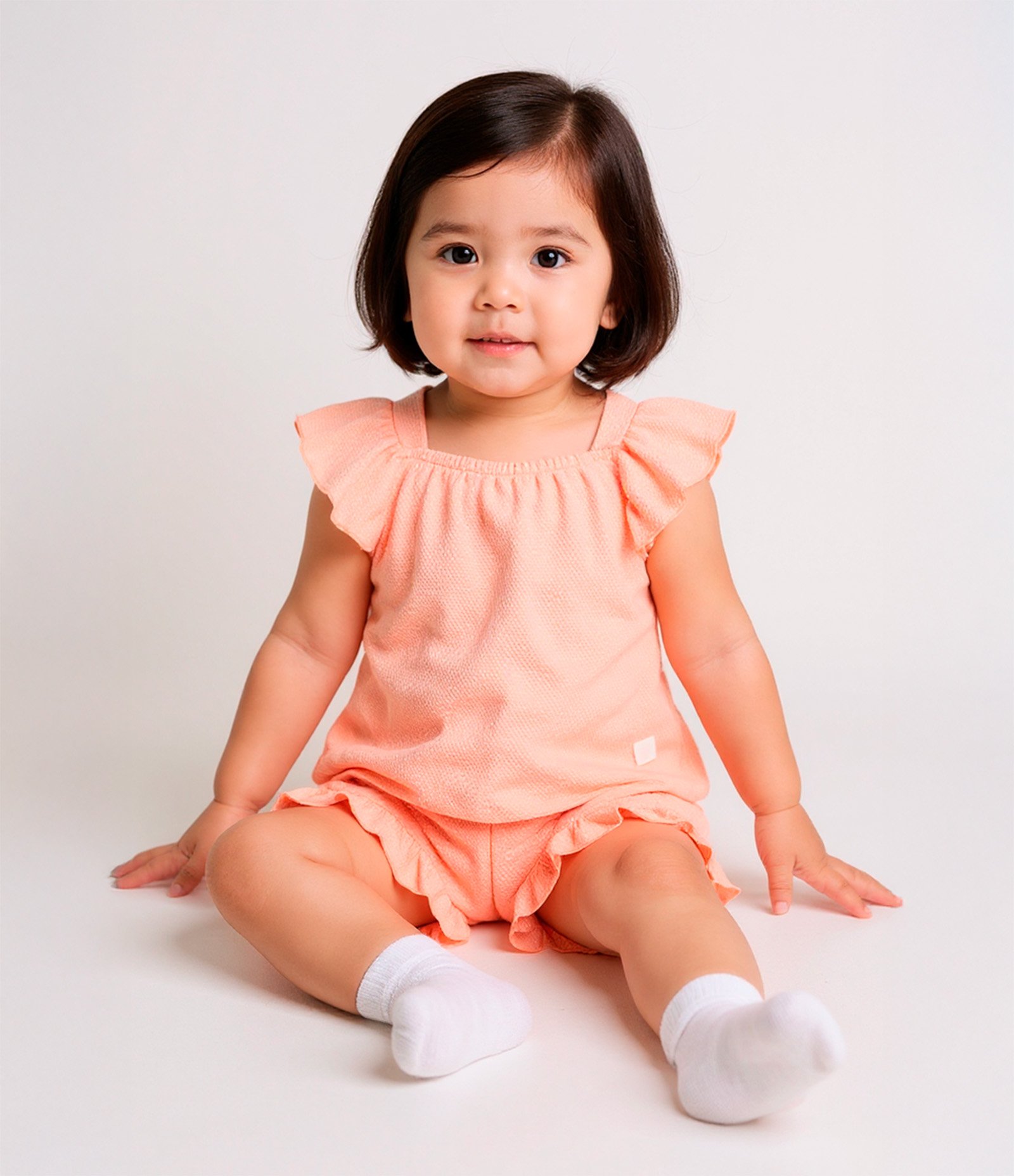 Conjunto Infantil Texturizado com Babadinhos - Tam 0 a 18 meses Rosa Pêssego 2