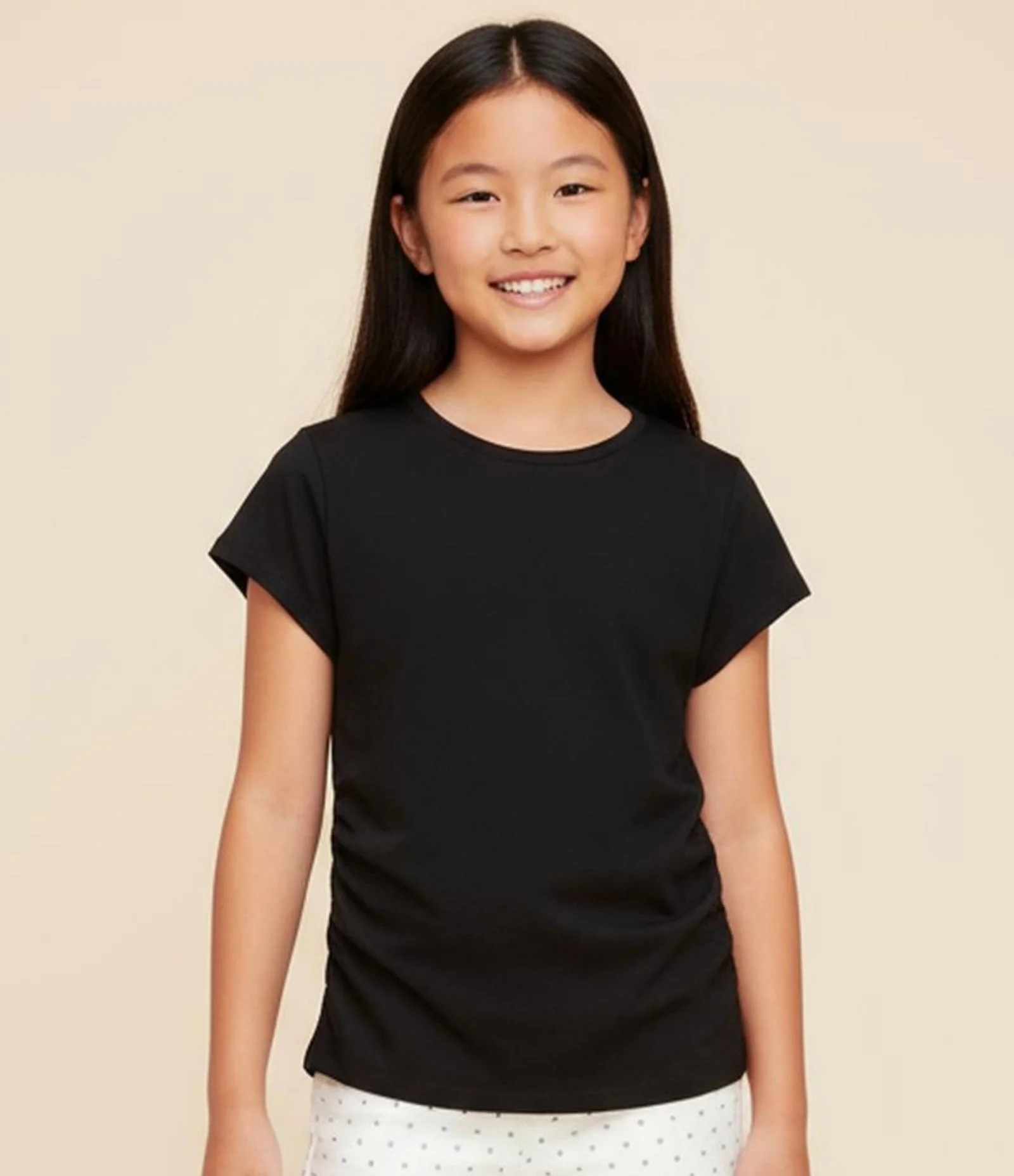 Blusa Infantil em Algodão com Drapeado Lateral - Tam 5 a 14 anos Preto 1