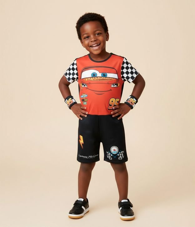 Macacão Infantil com Estampa Relâmpago Mcqueen - Tam 3 a 8 Anos