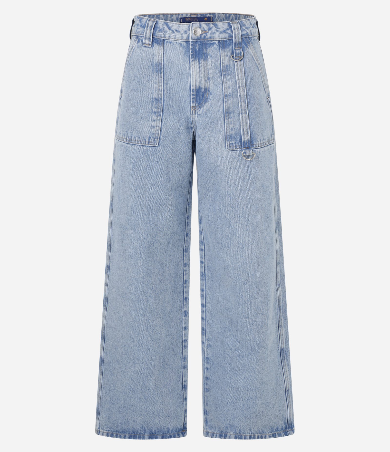 Calça Loose Cintura Baixa em Jeans com Bolso Carpinteiro Azul 7