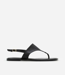 Sandália Rasteira de Couro com Fivela para Fechamento