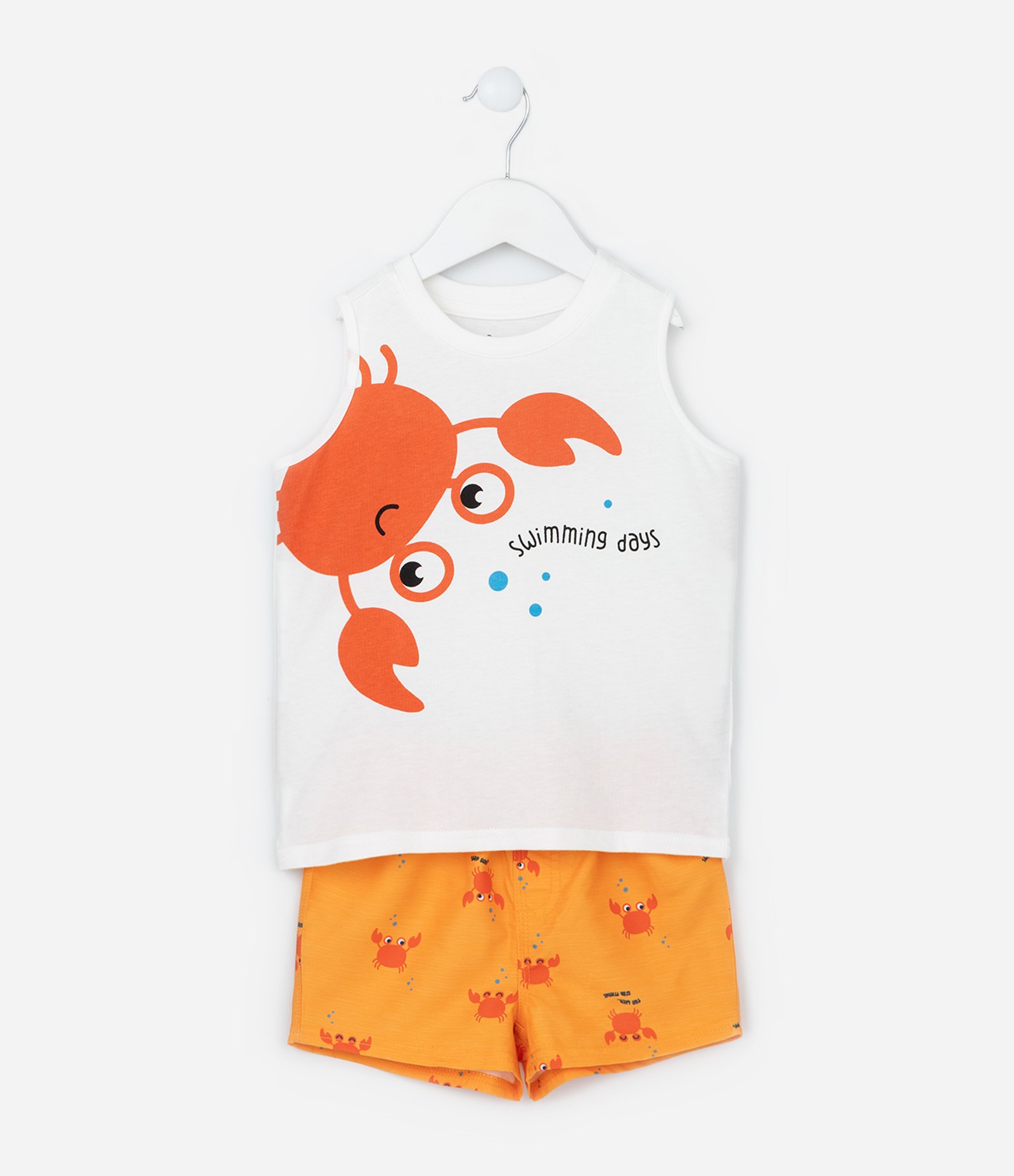 Conjunto Infantil com Estampa de Caranguejo - Tam 1 a 6 Anos Branco/Laranja 1