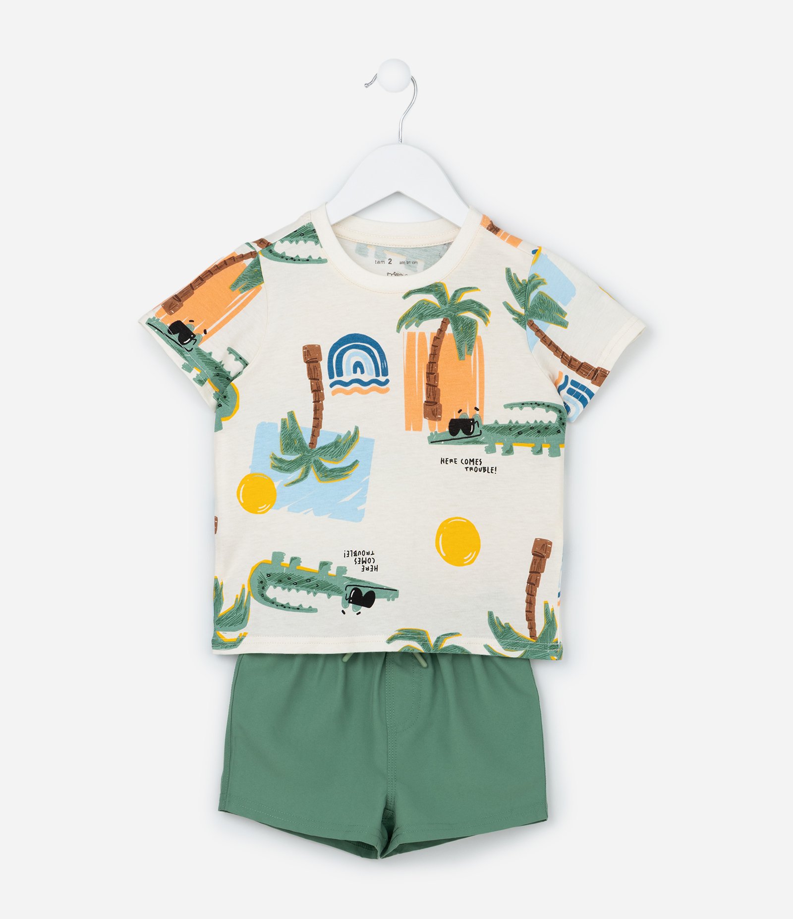 Conjunto Infantil com Estampa Coqueiros - Tam 1 a 6 Anos Verde 1