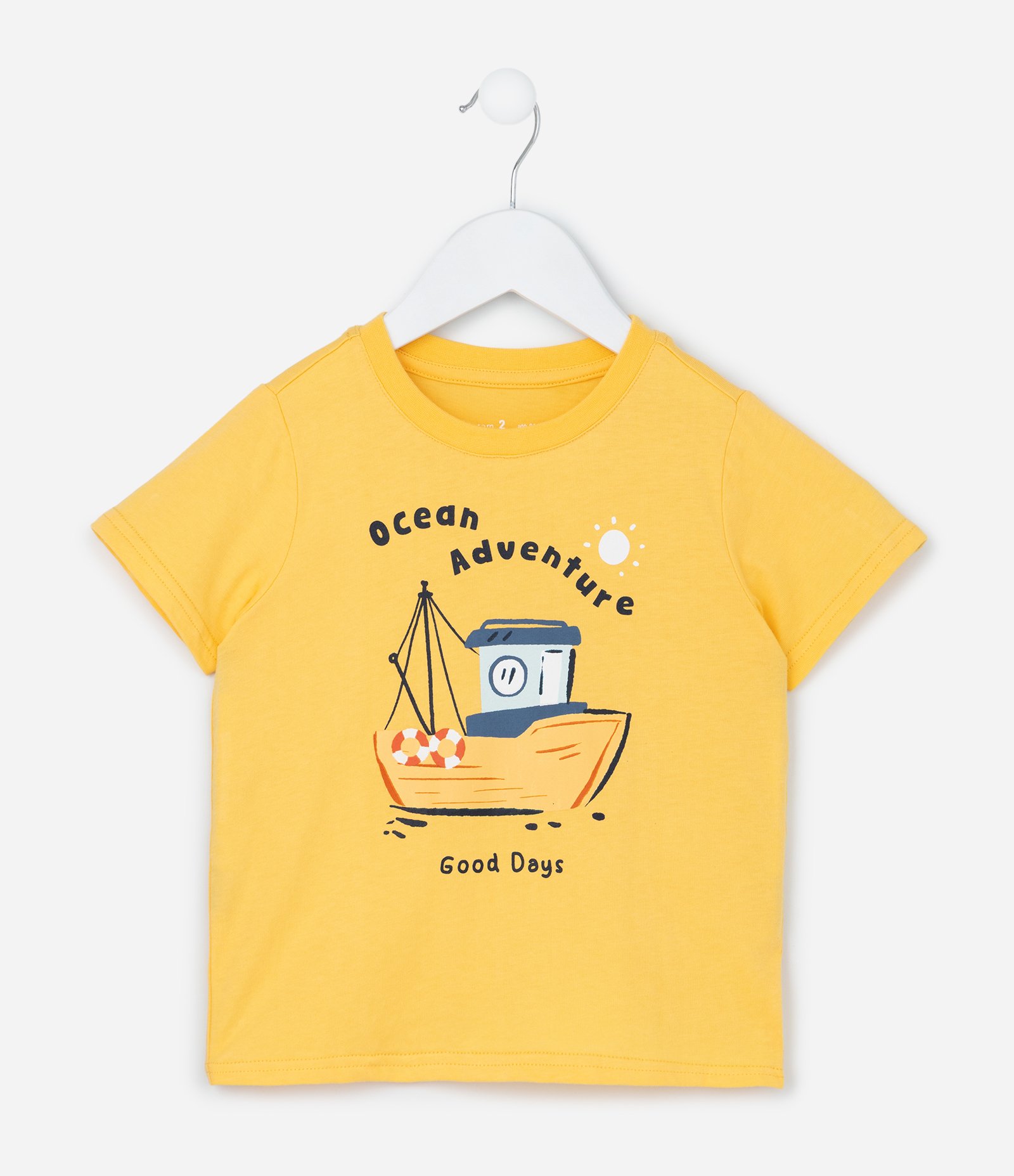 Conjunto Infantil com Estampa de Barquinhos - Tam 1 a 6 anos Amarelo/Azul 2