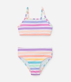 Biquíni Infantil com Proteção UV e Estampa Listrada - Tam 5 a 14 Anos