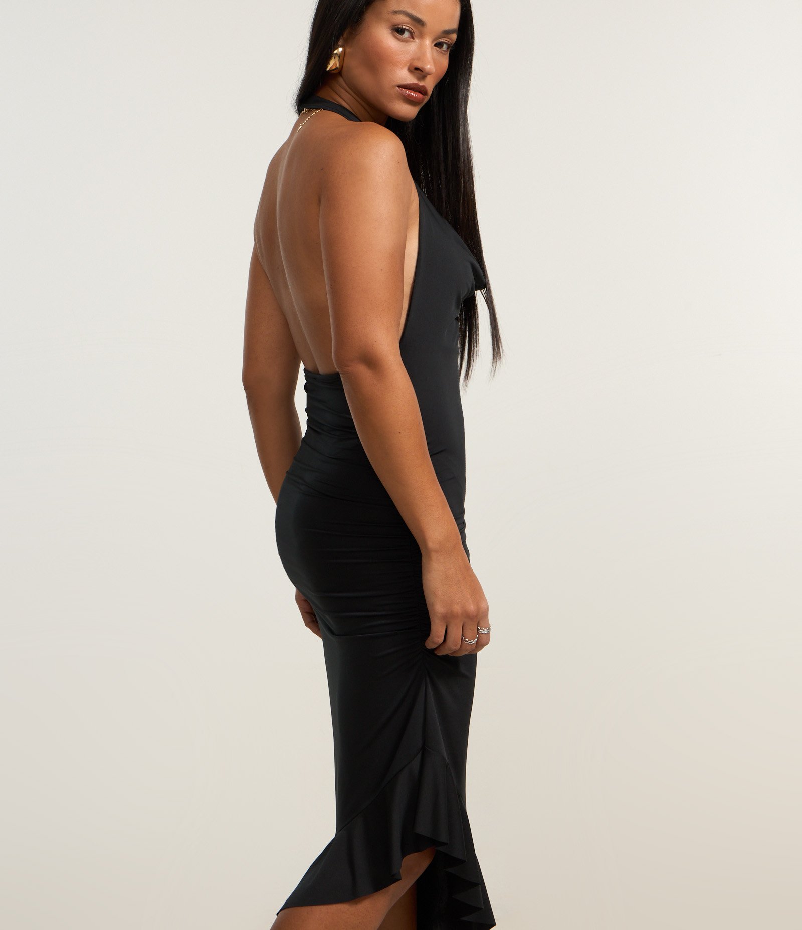 Vestido Evasê Curto com Elastano Frente única Preto 5