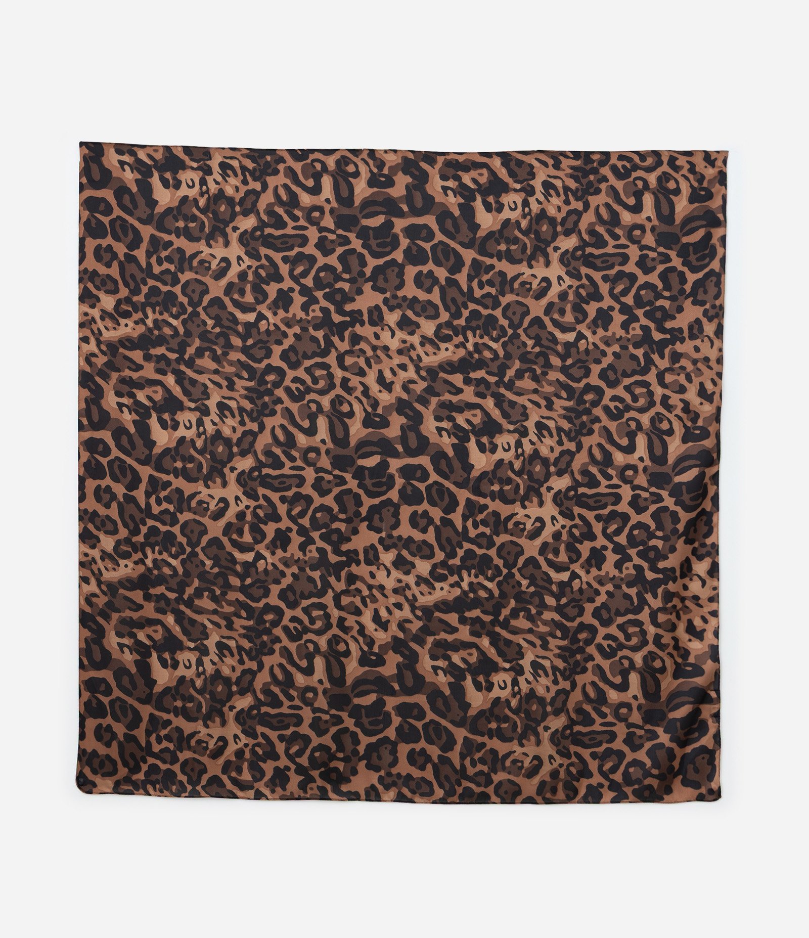 Lenço Quadrado em Cetim com Estampa Animal Print Onça Marrom 1