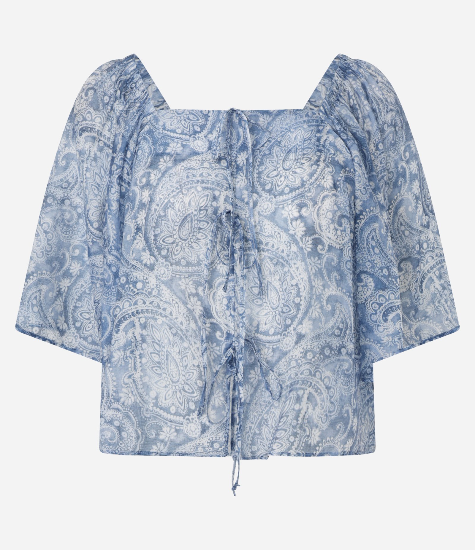 Blusa Boho em Chiffon com Decote Quadrado e Estampa Paisley Azul 6