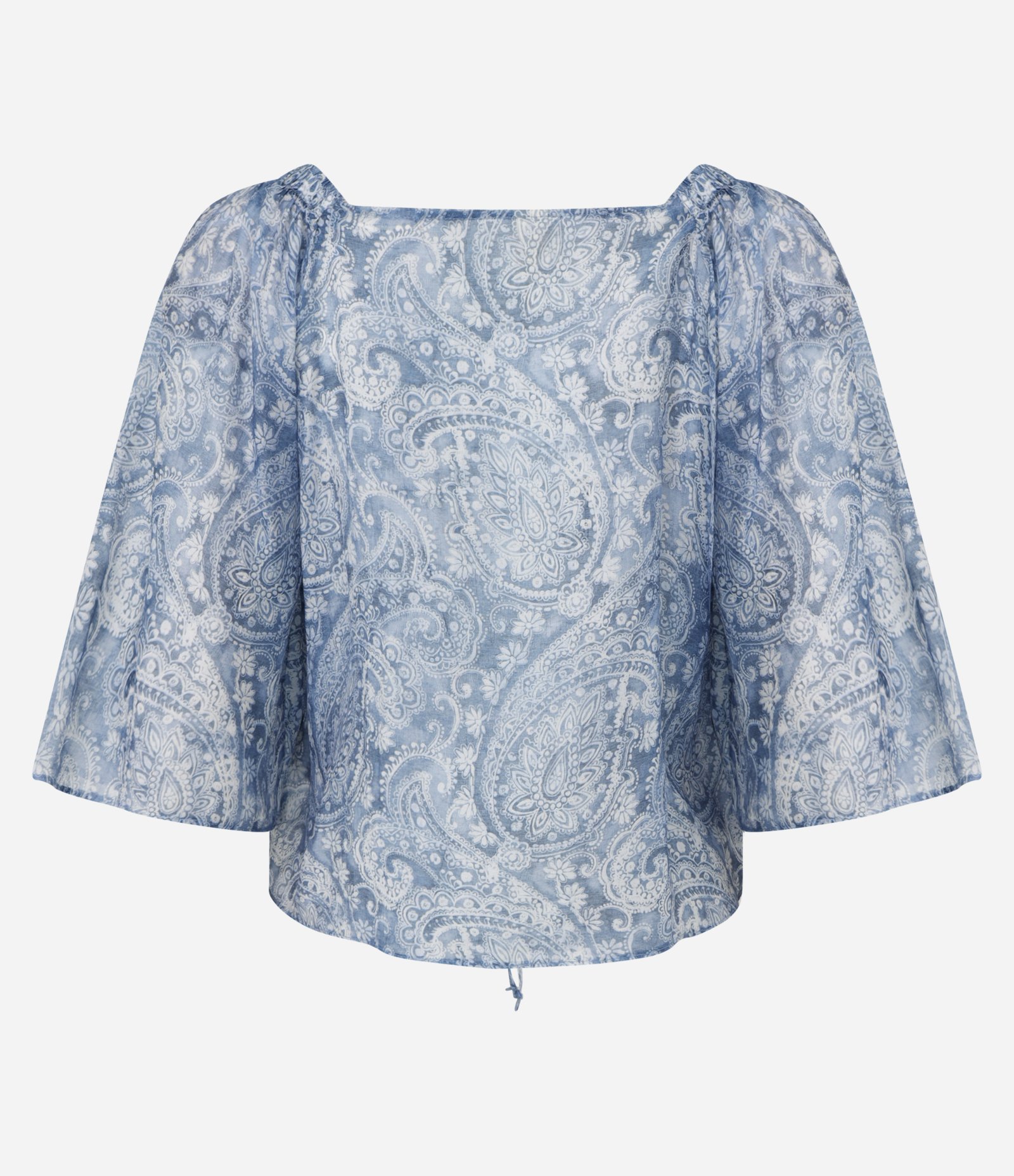 Blusa Boho em Chiffon com Decote Quadrado e Estampa Paisley Azul 7