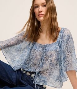 Blusa Boho em Chiffon com Decote Quadrado e Estampa Paisley