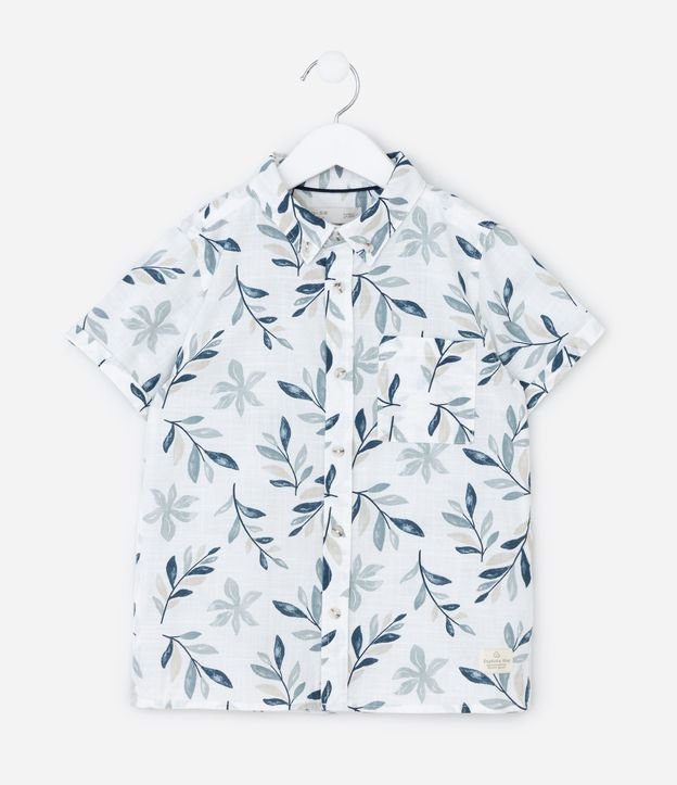 Camisa Infantil em Algodão com Estampa de Folhagens - Tam1 a 6 Anos