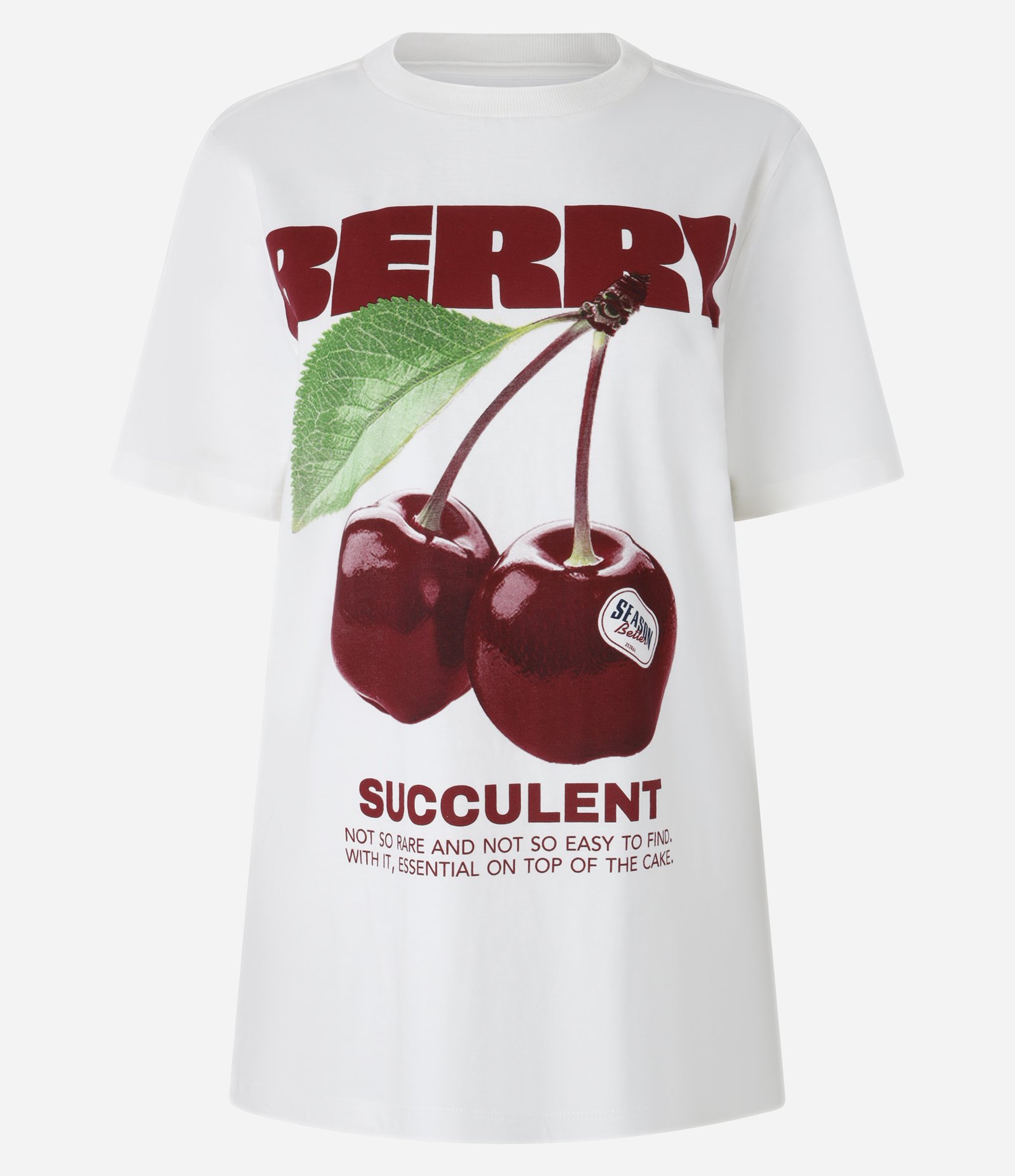 Camiseta Alongada em Algodão com Estampa Berry Suculent Branco 5