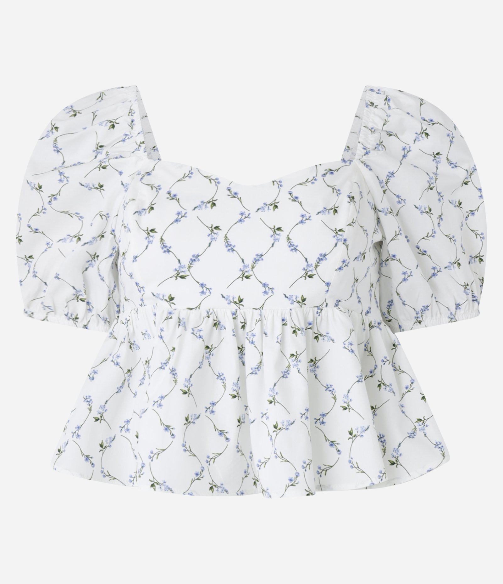 Blusa Peplum em Tricoline com Manga Bufante e Estampa Floral Branco 5