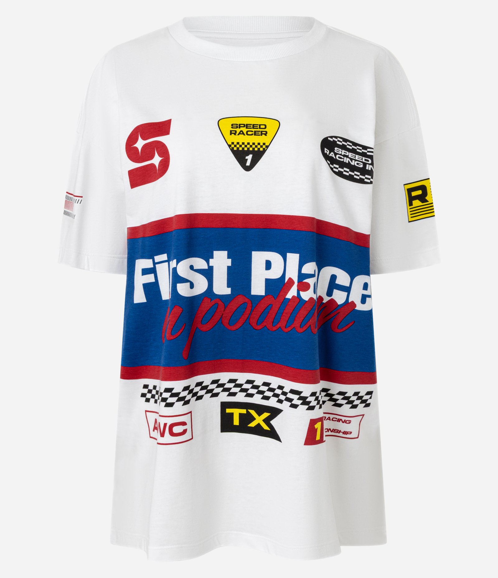 Camiseta Over em Algodão com Estampa Racer Branco 5