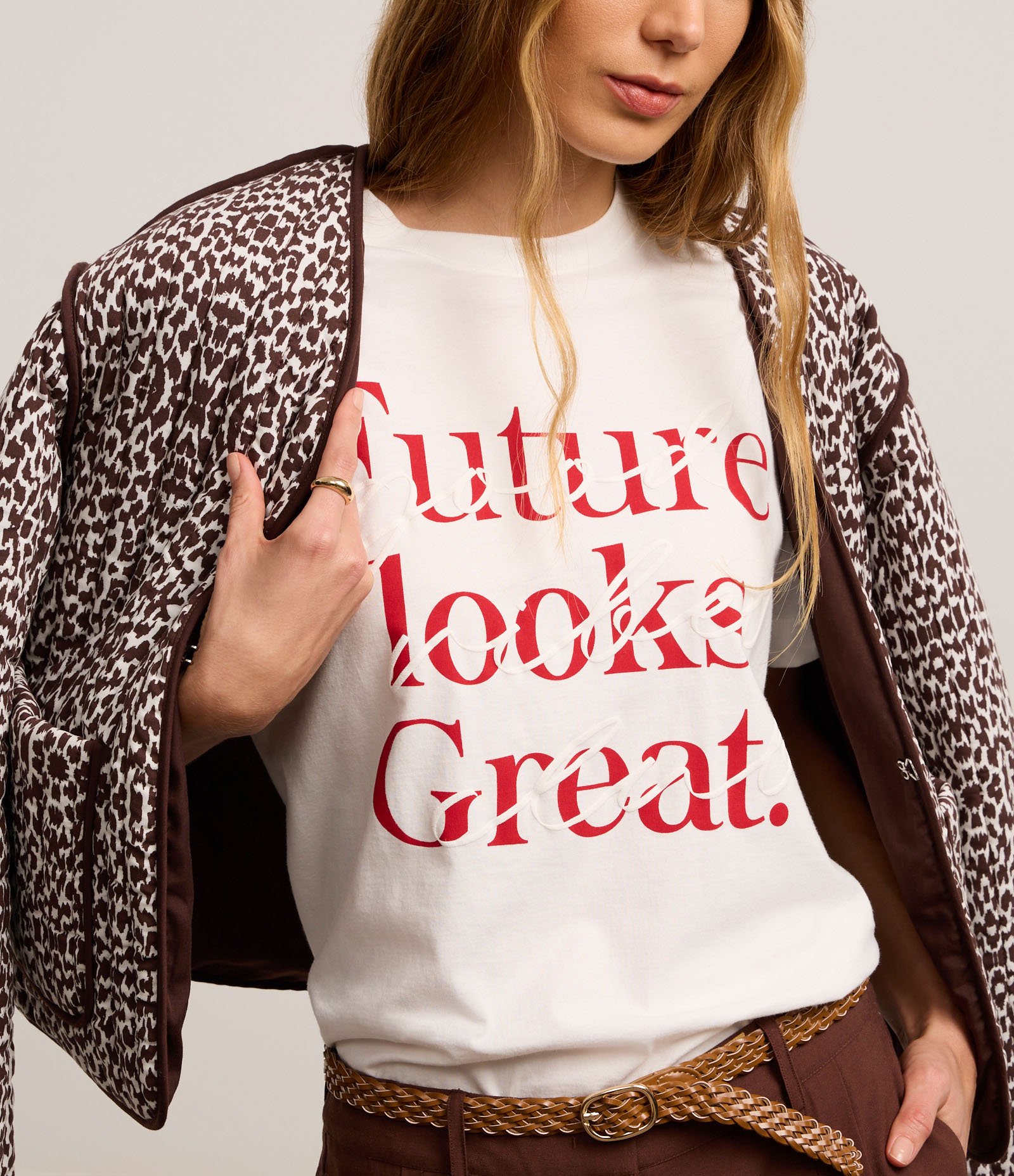 Camiseta em Algodão com Estampa Puff My Future Looks Great Branco 4