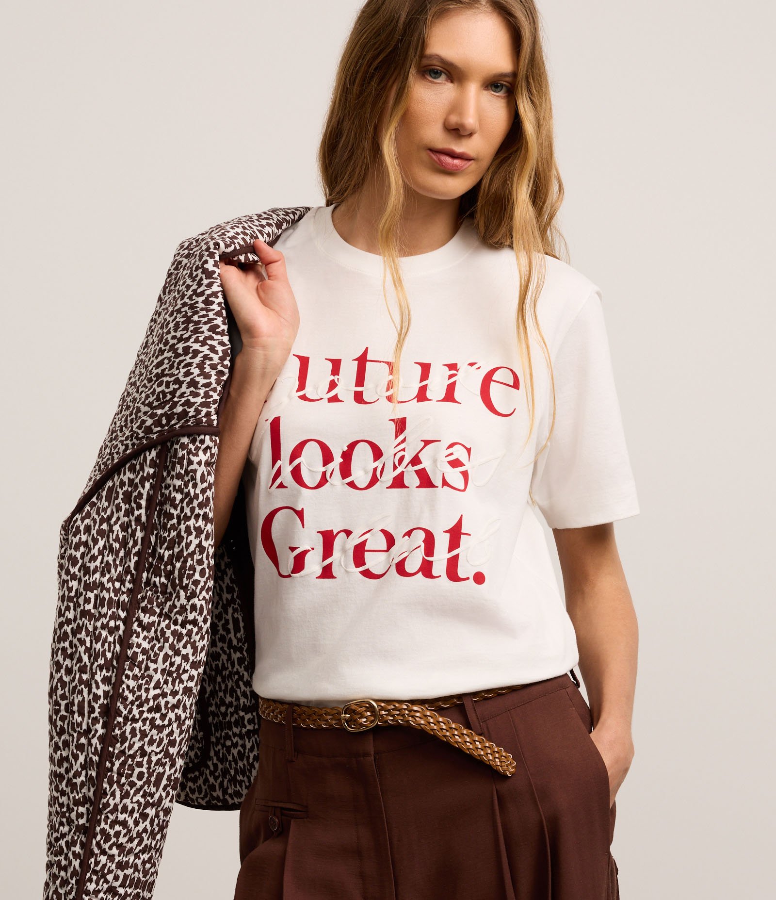Camiseta em Algodão com Estampa Puff My Future Looks Great Branco 5
