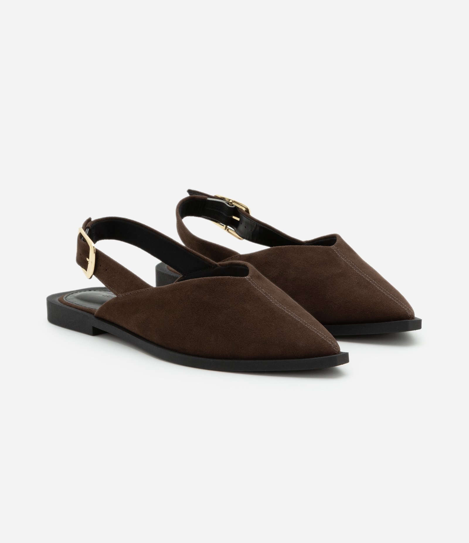 Sapatilha Slingback com Bico Fino e Fivela Lateral Contrastante Marrom 2