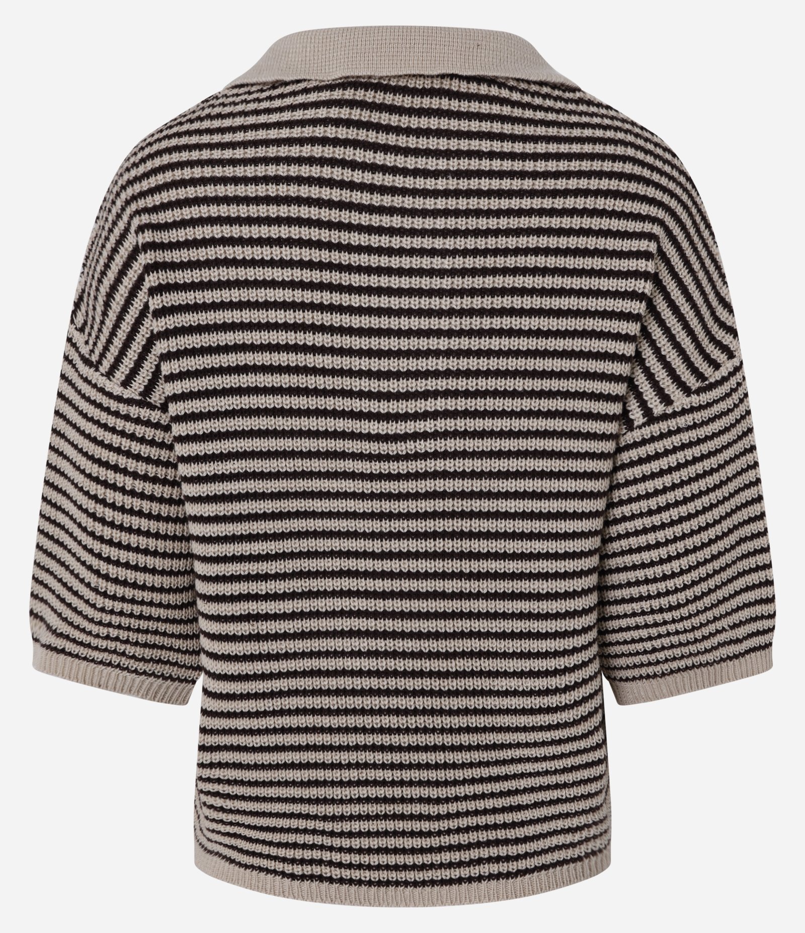Blusa Over Alongada em Tricô com Gola Polo Listrada Marrom 3