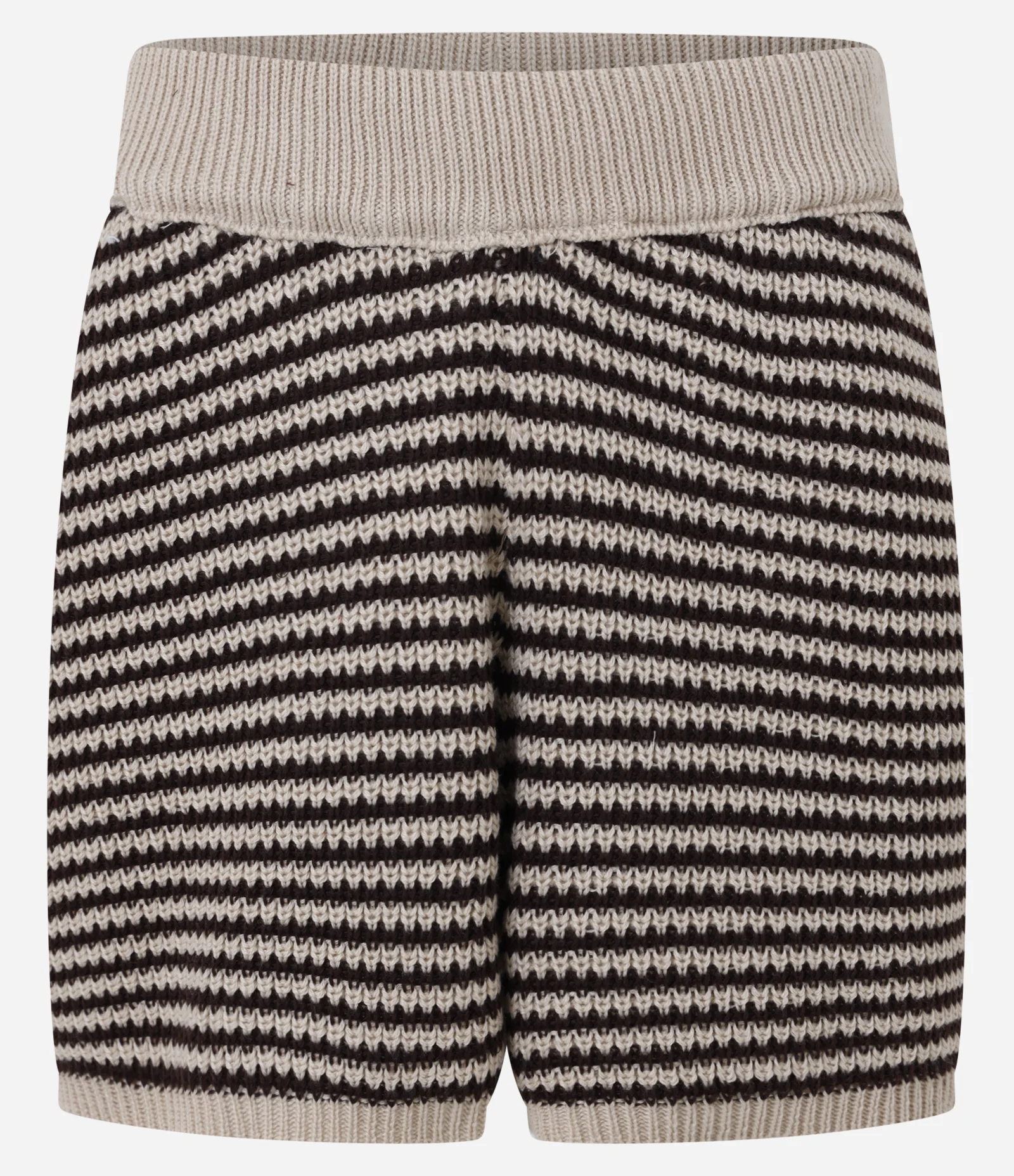 Short em Tricô Listrado com Cós Contrastante Marrom 1