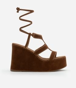 Sandália Flatform com Efeito Camurça e Amarração