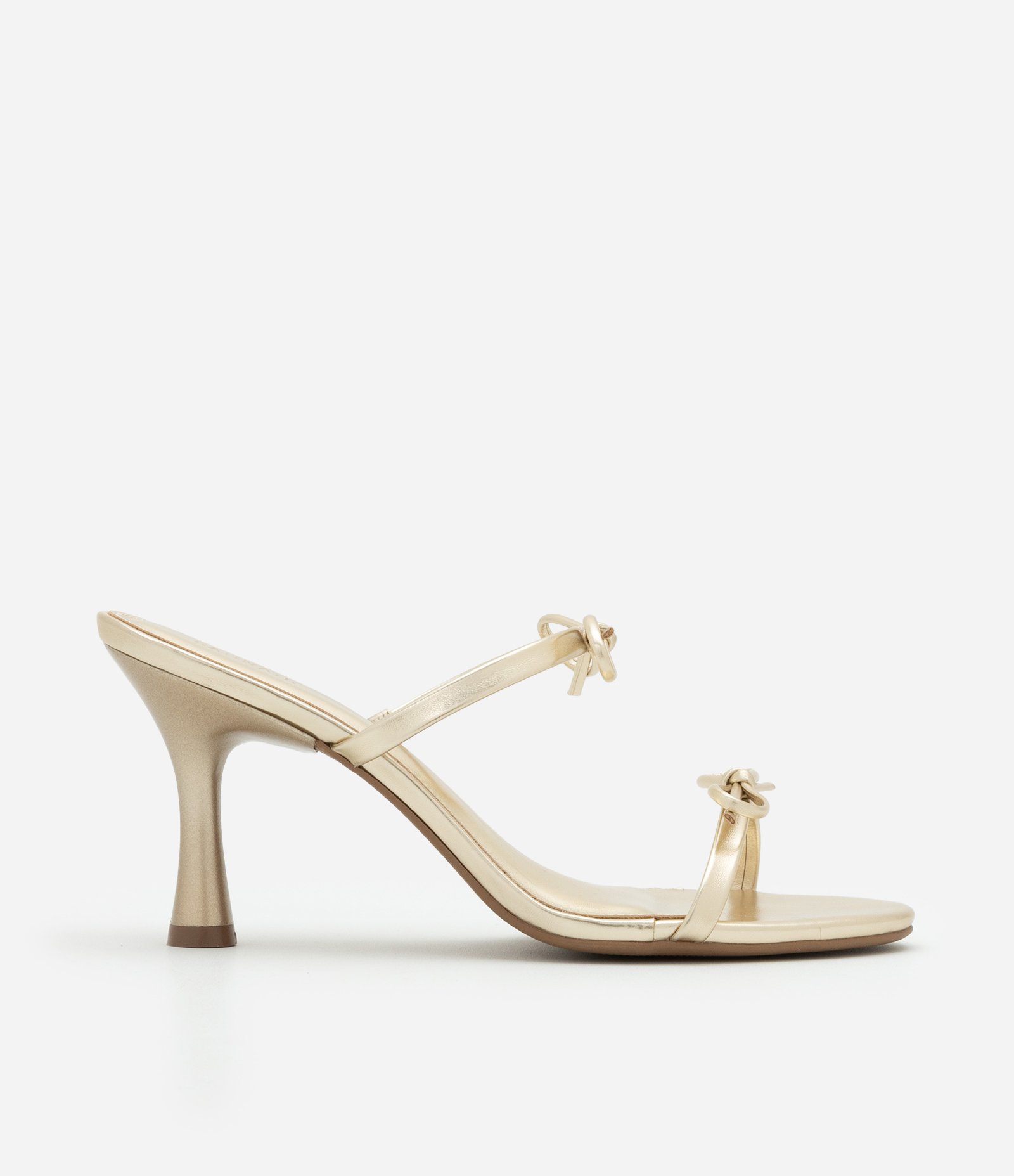 Sandália Mule com Tira Fina e Laços Dourado 1