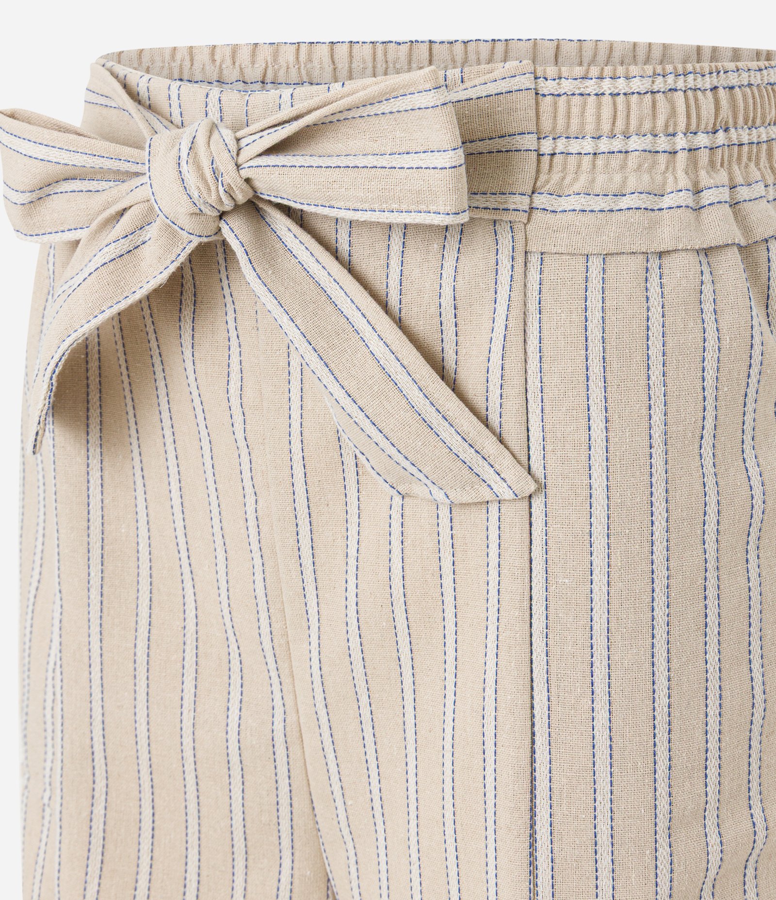 Short Runner Listrado em Viscolinho com Amarração Bege 6